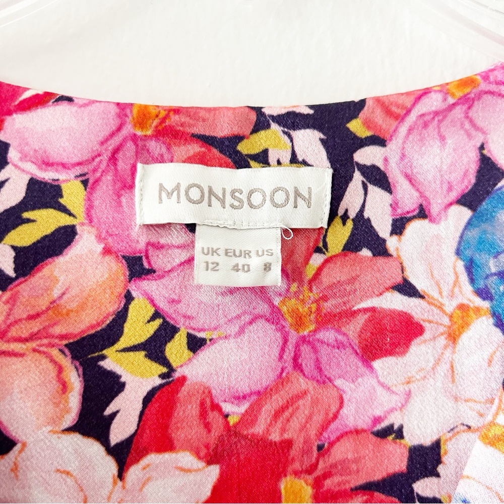 Monsoon UK Floral Colorful Button Down Short Sleeve Midi Dress Size US 8 - Picture 5 of 8